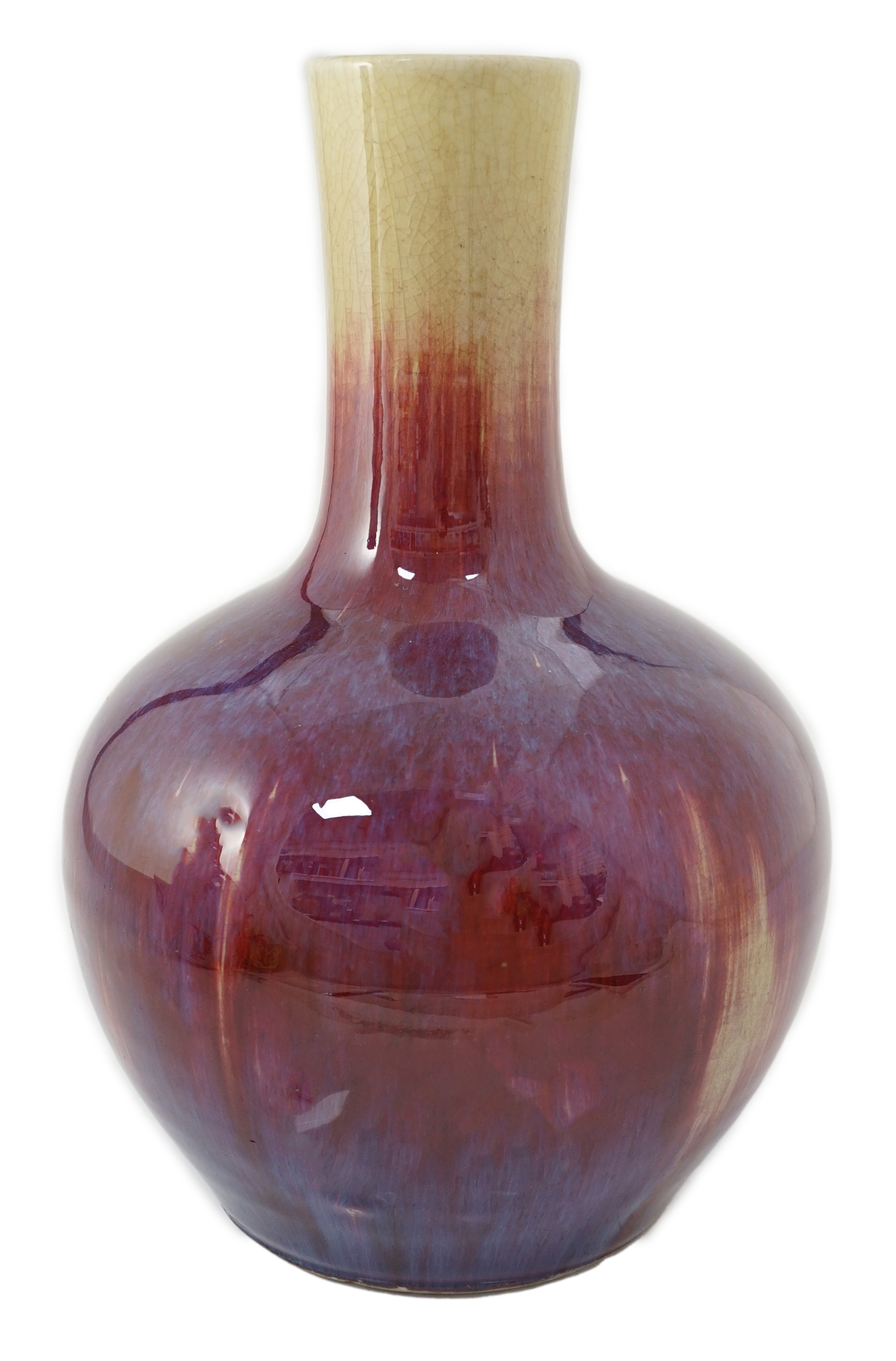 A Chinese flambe bottle vase, tianqiuping, 19th century, 35.3cm high